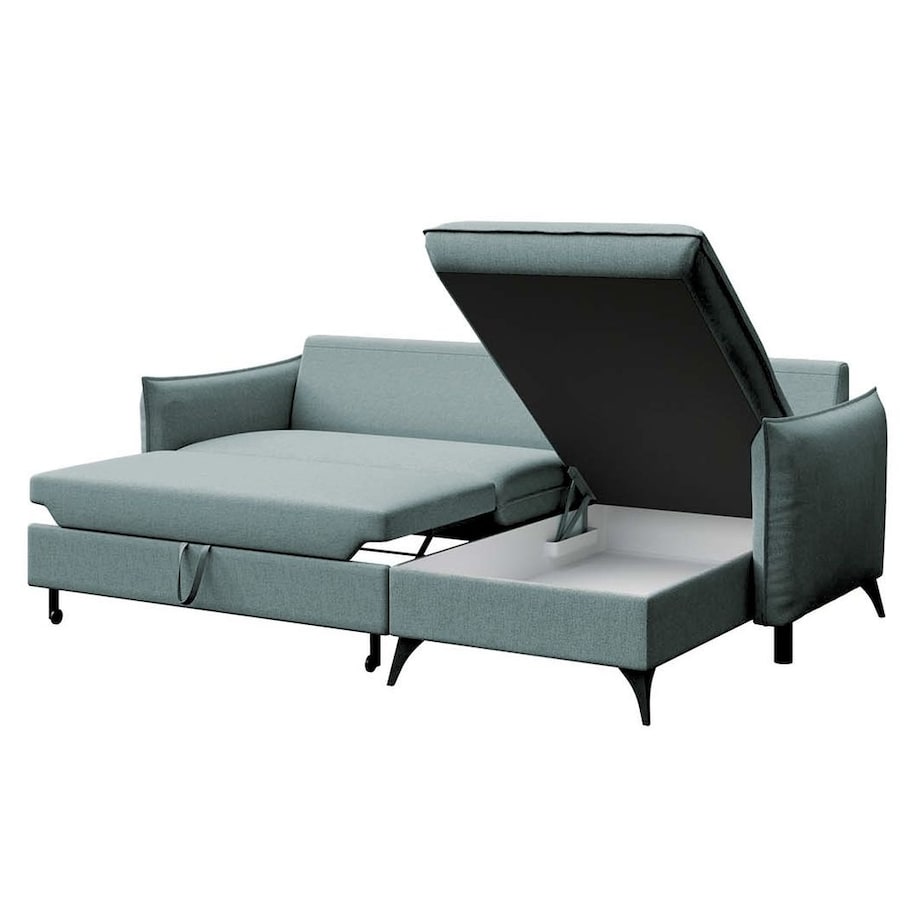 Brim Sofa narożna prawa z funkcją spania i pojemnikiem prawa jasnoniebieska