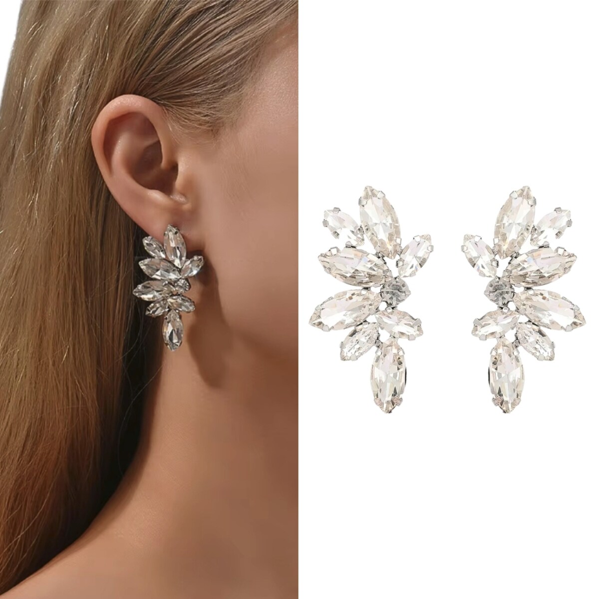 SREBRNE kolczyki skrzydła cyrkonie listki sztyfty kryształowe cyrkonie WOW