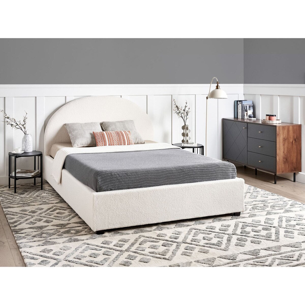 Łóżko z pojemnikiem Boucle VAUCLUSE 140 x 200 cm Złamana biel