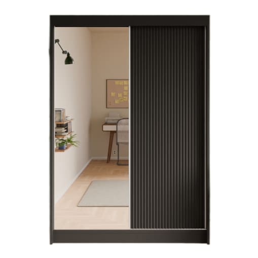 Szafa przesuwna, ryflowana z lustrem 150 cm - Czarna