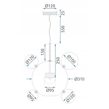 Lampa Sufitowa Szklane Kule Złota Gold 6 Punktów