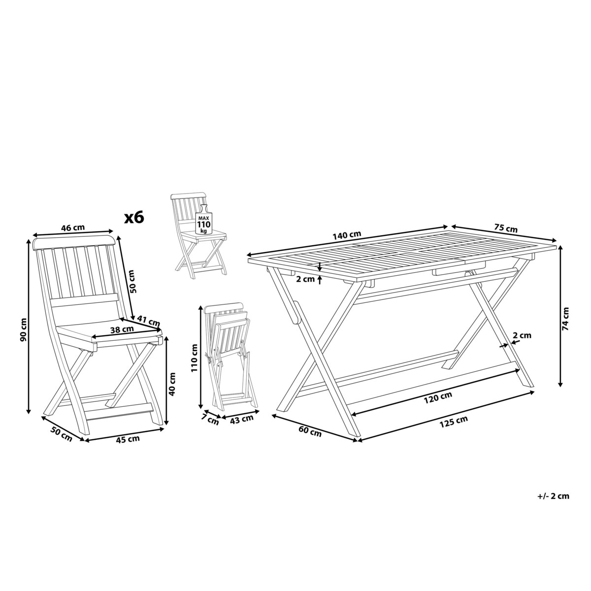 Zestaw ogrodowy drewniany stół i 6 krzeseł CENTO