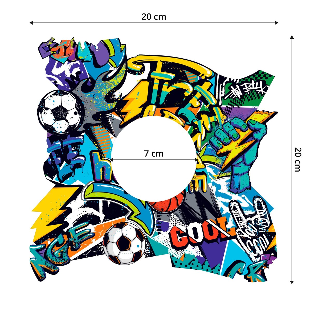 Naklejka Pod Włącznik Światła Dla Dzieci Graffiti Abstrakcja Piłka Nożna 20x20cm