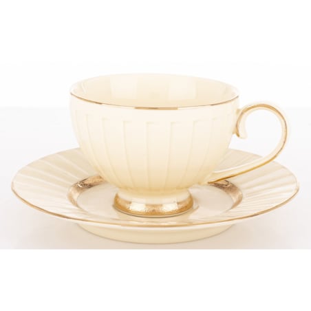 Filiżanka 7x9,5x12,5 cm 220 ml ze spodkiem Ø 16,5 cm TASSE ecru i złoty