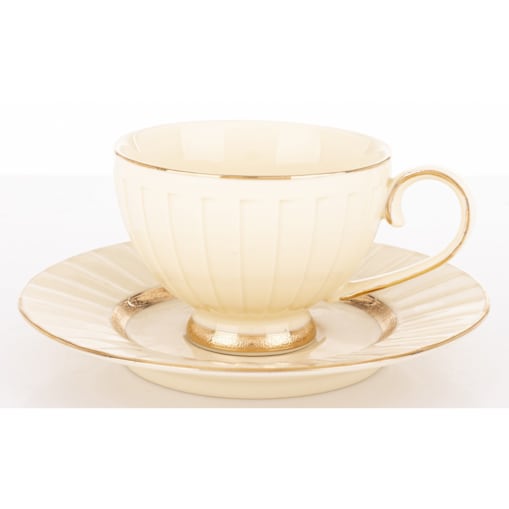 Filiżanka 7x9,5x12,5 cm 220 ml ze spodkiem Ø 16,5 cm TASSE ecru i złoty