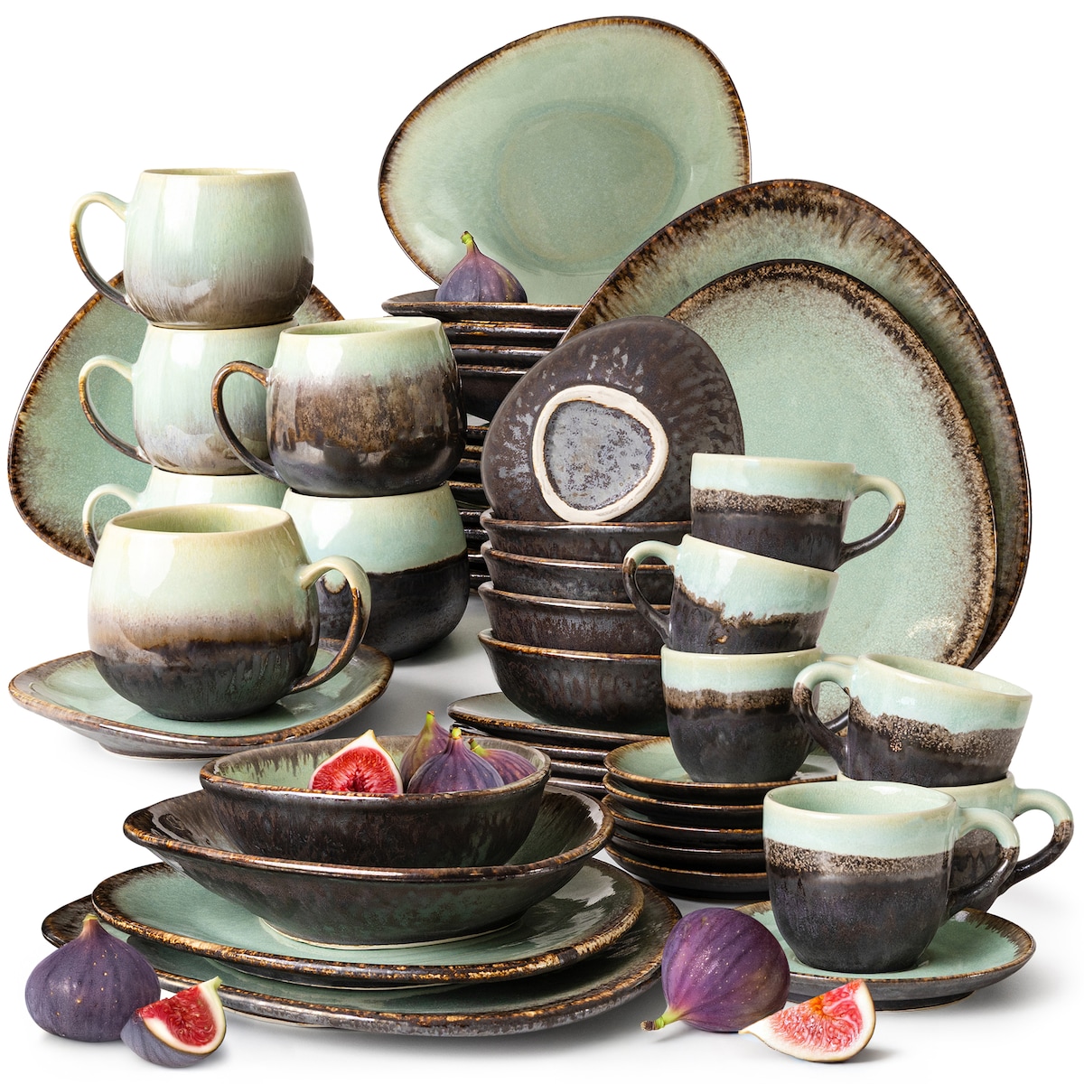 Konsimo PRIMA Zestaw obiadowo-śniadaniowo-kawowy 6 os. (48 el.), szałwiowy