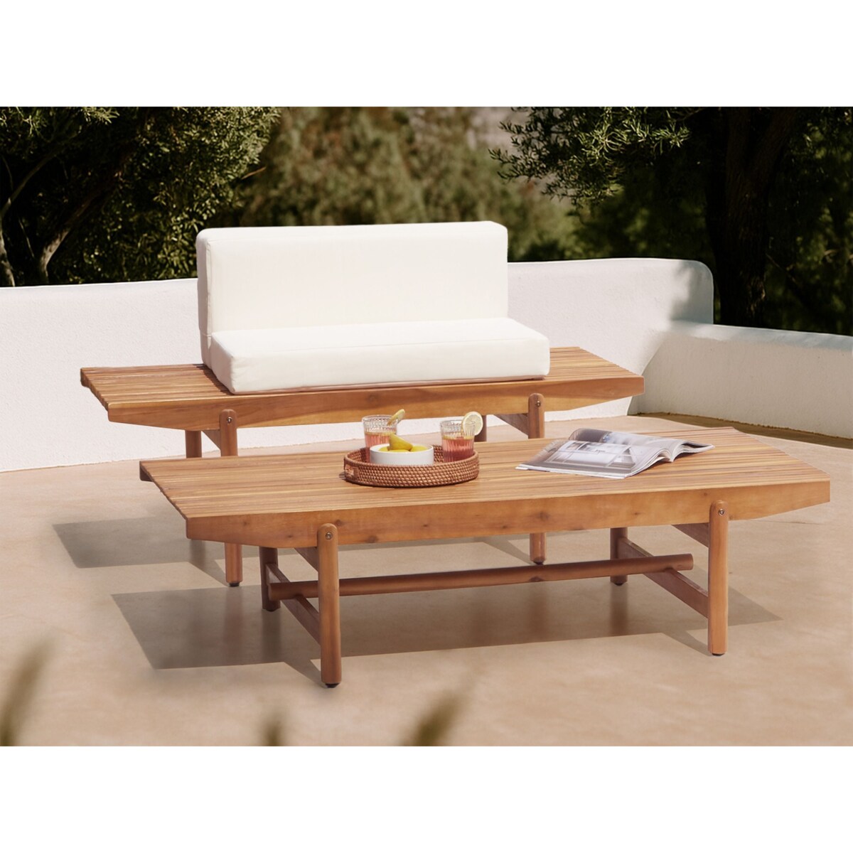 Stolik kawowy ogrodowy GIAVENO 145 cm 79 cm Drewno akacjowe Brązowy
