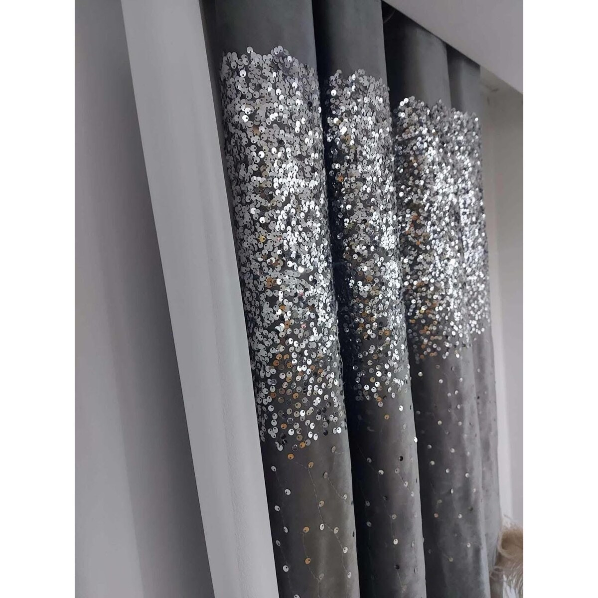 zasłona welurowa "dubaj" z cekinami 140x270 taśma | szary