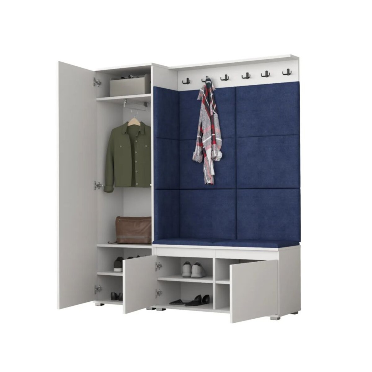 Garderoba z siedziskiem SINGAPUR 154 do przedpokoju biała/granatowa