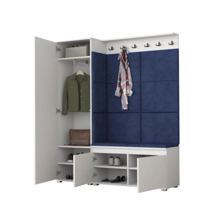 Garderoba z siedziskiem SINGAPUR 154 do przedpokoju biała/granatowa