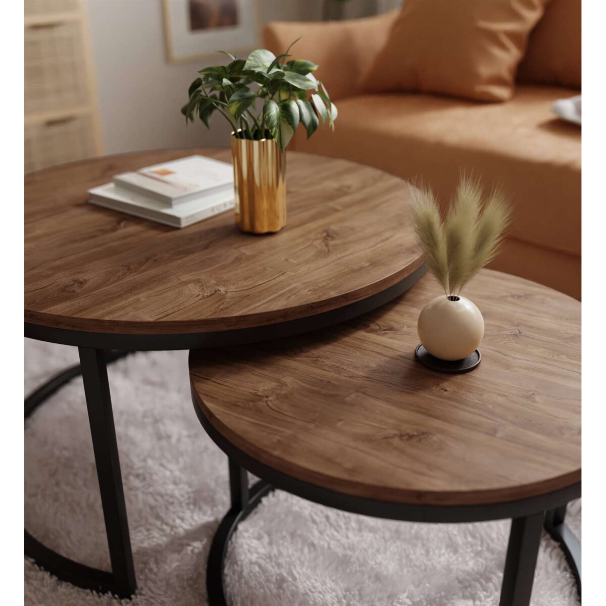 Okrągły stolik kawowy CIRI 2w1 czarny dąb stirling