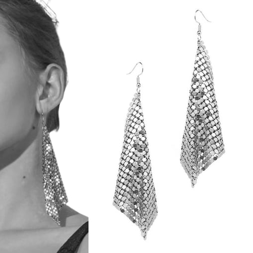 Srebrne kolczyki wisząca siateczka lekkie błyszczące wizytowe kolczyki