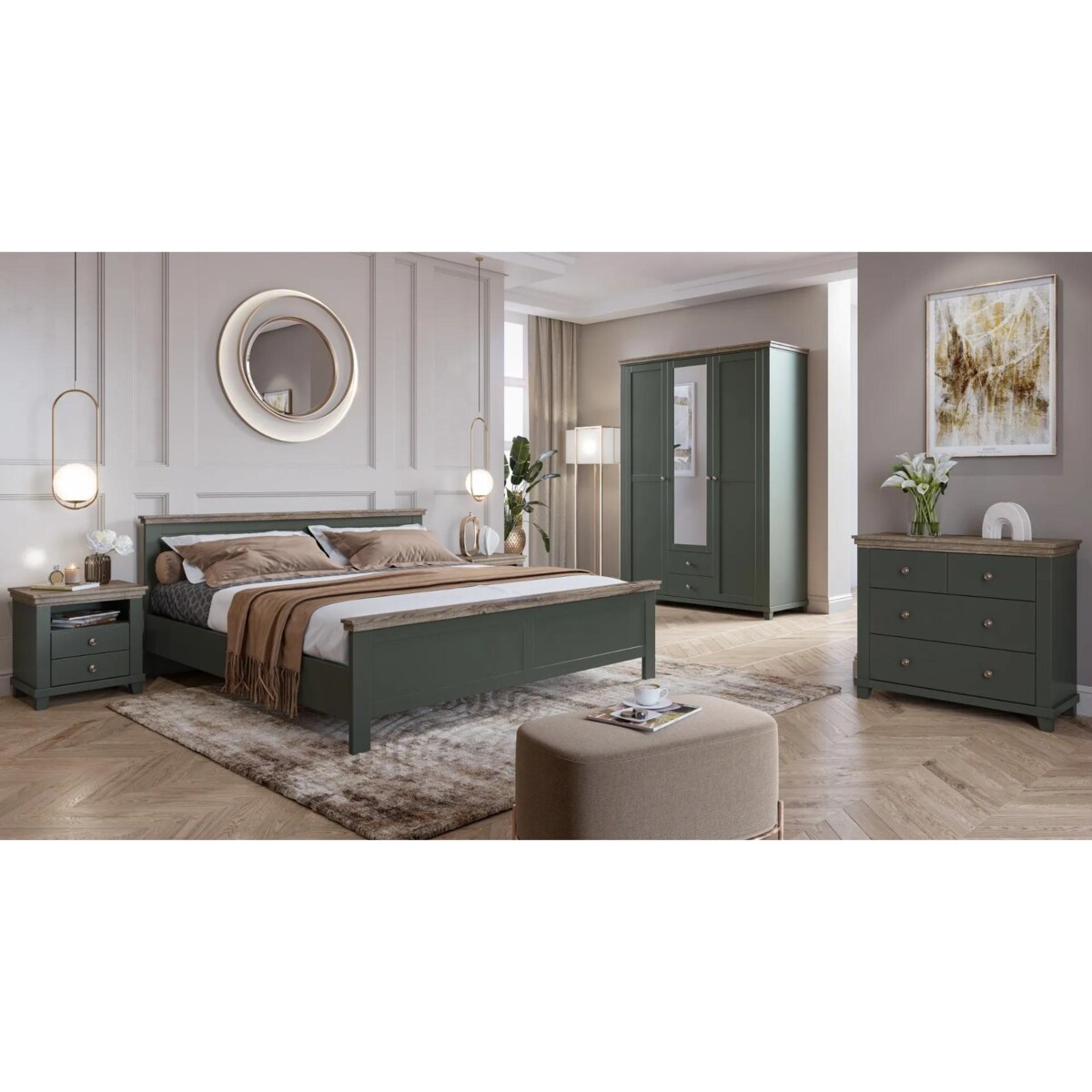 Łóżko EVORA 160x200 zielone/dąb lefkas