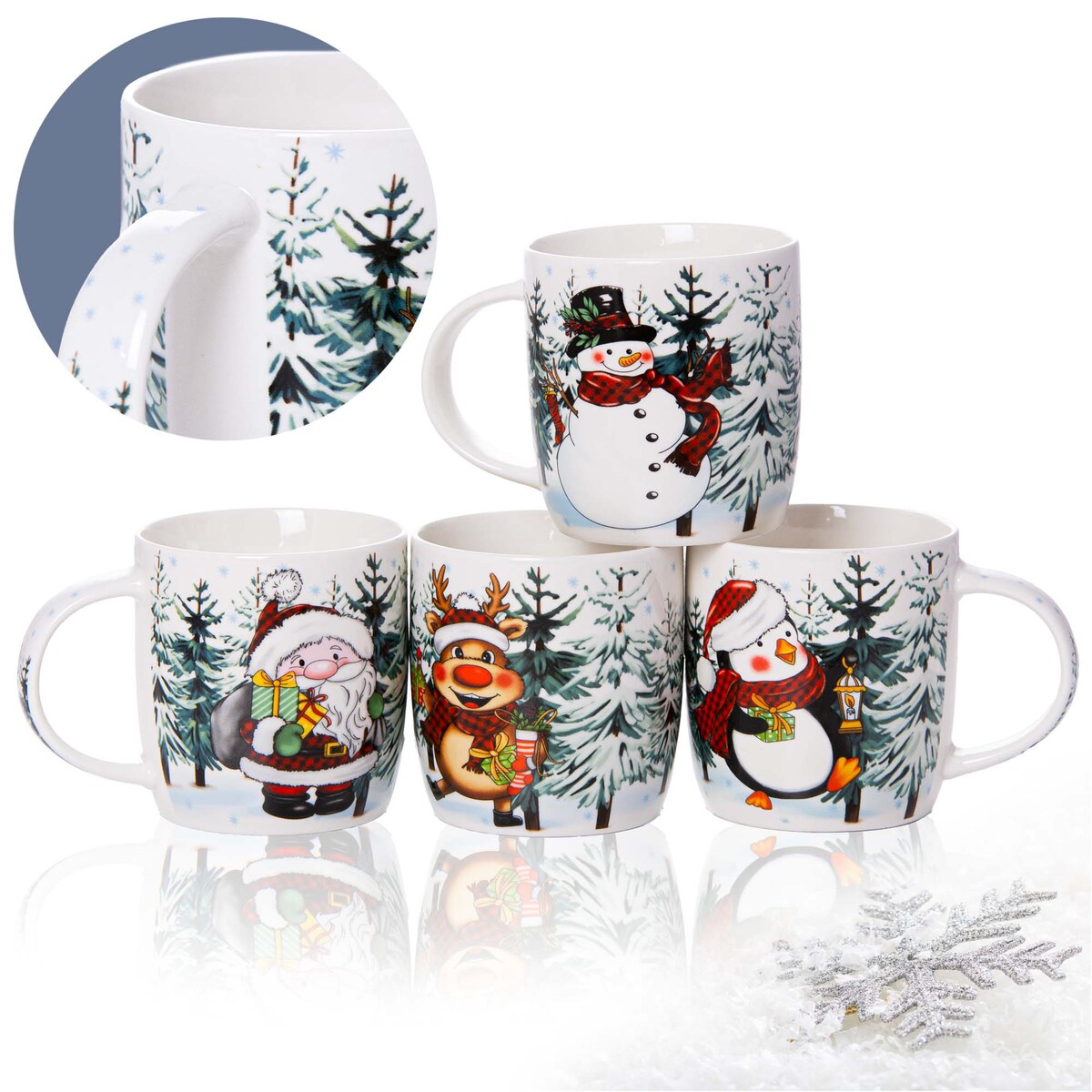 Kubek Świąteczny Boże Narodzenie Mikołaj Bałwan 370 Ml Zestaw 4 Szt