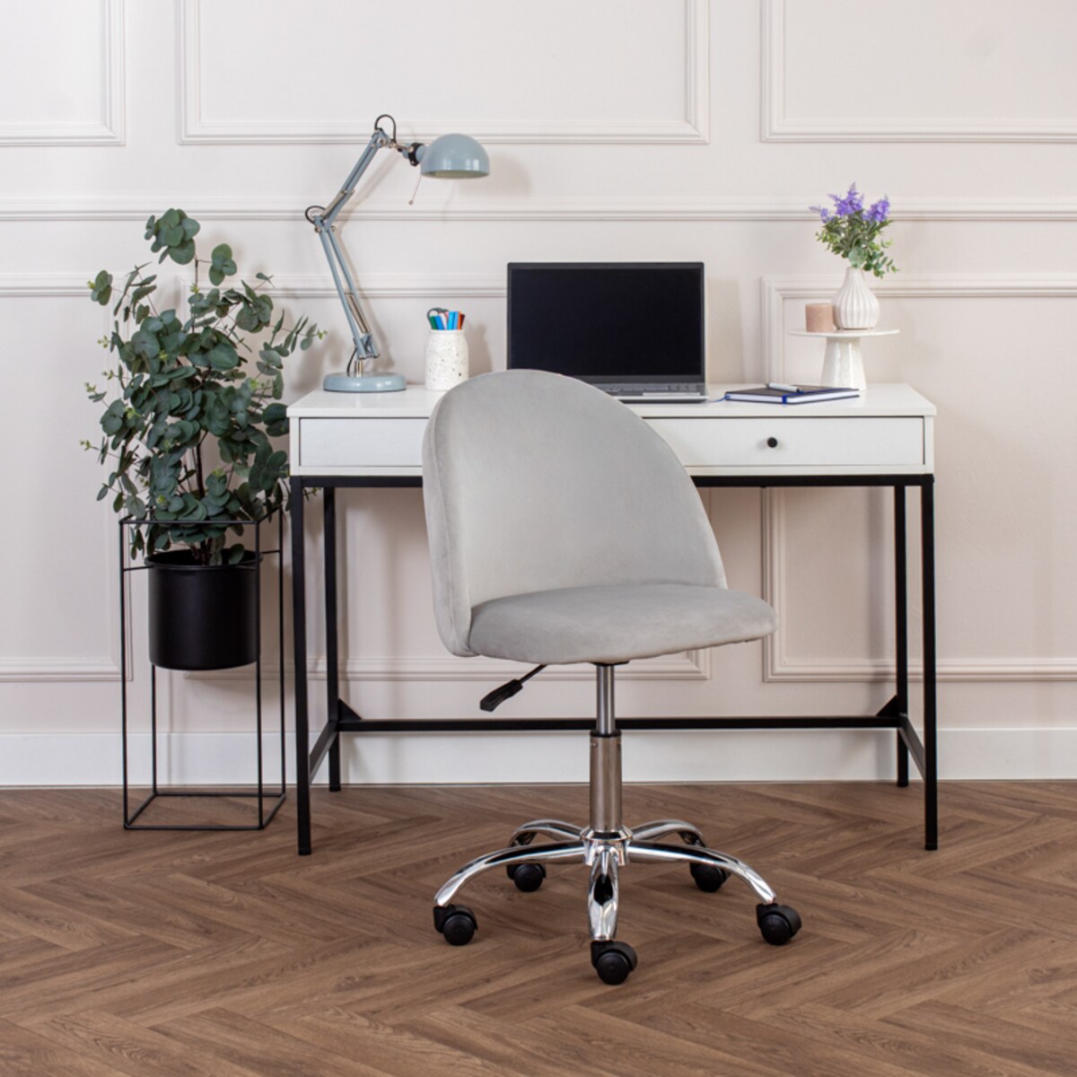 Fotel biurowy welurowy nowoczesny szary