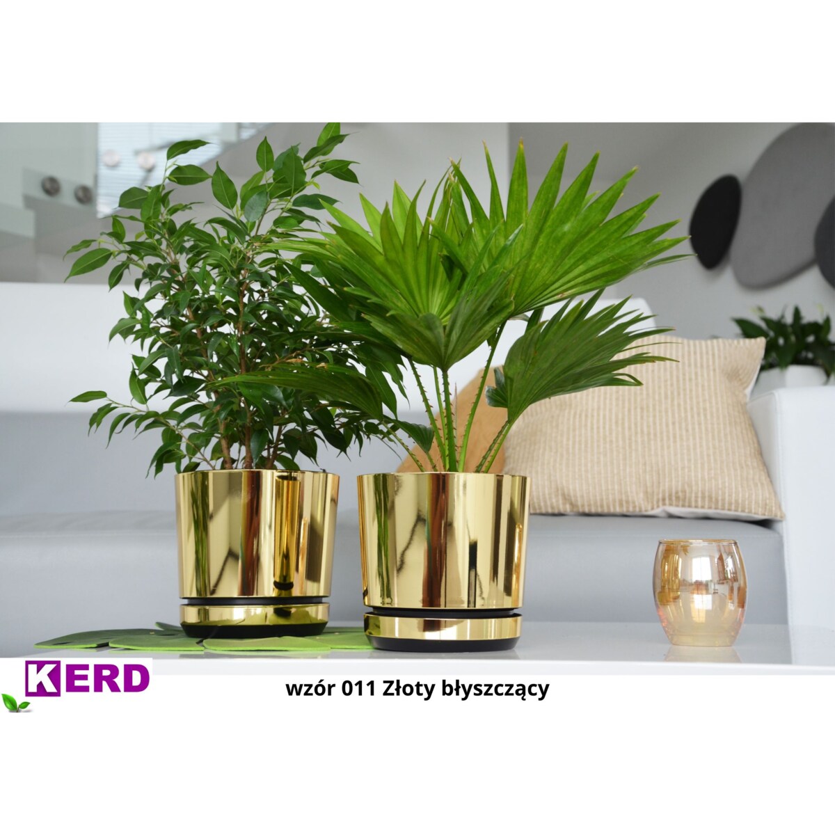 18 cm wzór ZŁOTY BŁYSZCZĄCY Doniczka z podstawką nowoczesna elegancka glamour wysoki połysk