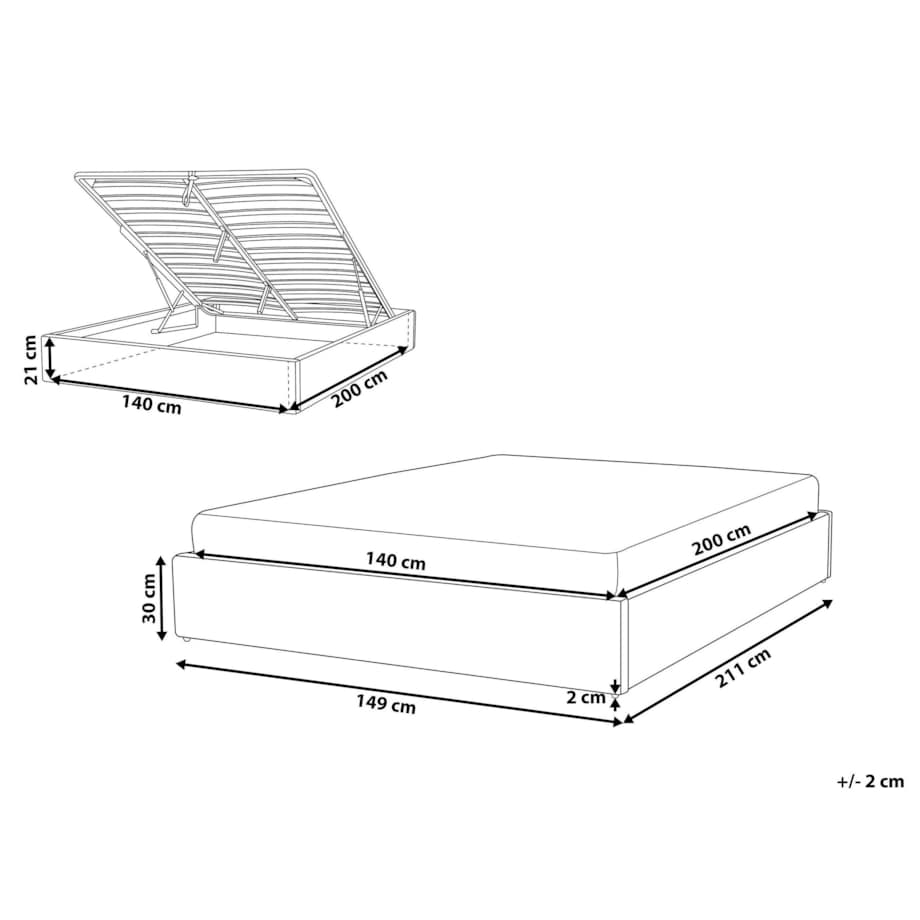 Łóżko z pojemnikiem tapicerowane 140 x 200 cm jasnobeżowe DINAN