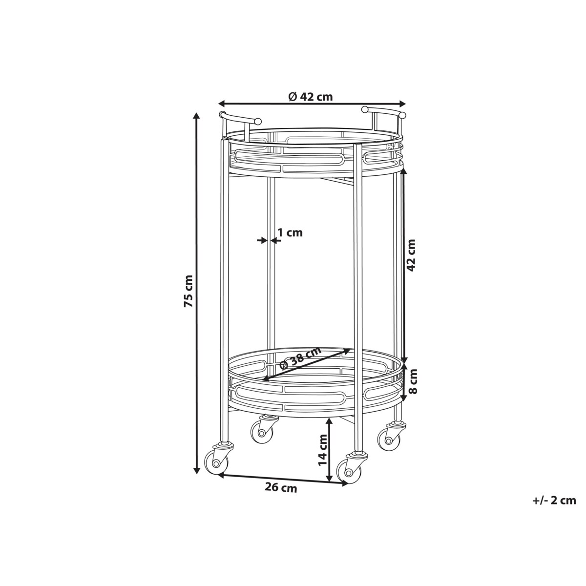 Metalowy wózek kuchenny 2-poziomowy z lustrzanym blatem złoty FARLEY