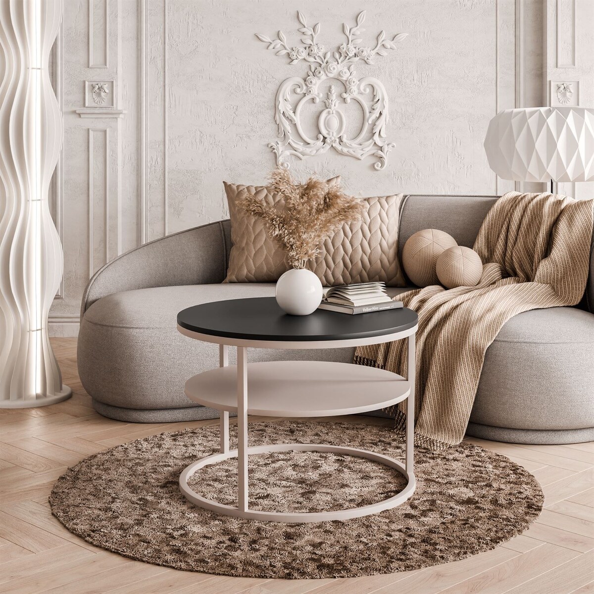 Stolik Kawowy CIRI MAT KASZMIR z półką, blat czarny mat