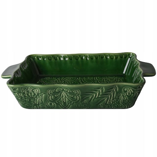 NACZYNIE ŻAROODPORNE CERAMICZNE DUŻE 34cm DO PIEKARNIKA PROSTOKĄTNE ZIELONE