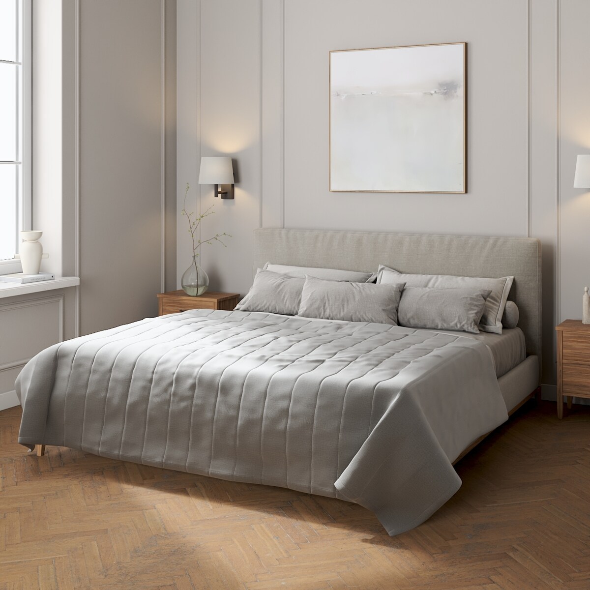 Narzuta pikowana w pasy 130x210 ciemno szary welwet