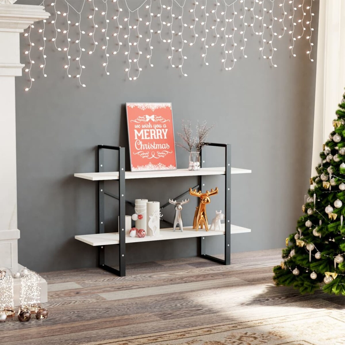 vidaXL Regał na książki, 2 półki, biały, 100x30x70 cm, drewno sosnowe