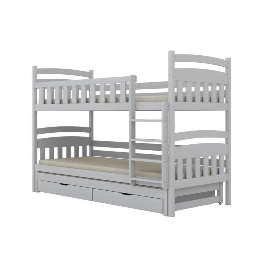 Łóżko piętrowe JULITA 160x80 białe drewniane trzyosobowe z szufladami