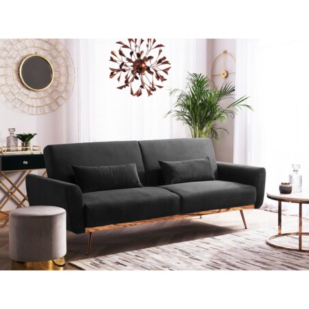 Sofa rozkładana welurowa czarna EINA