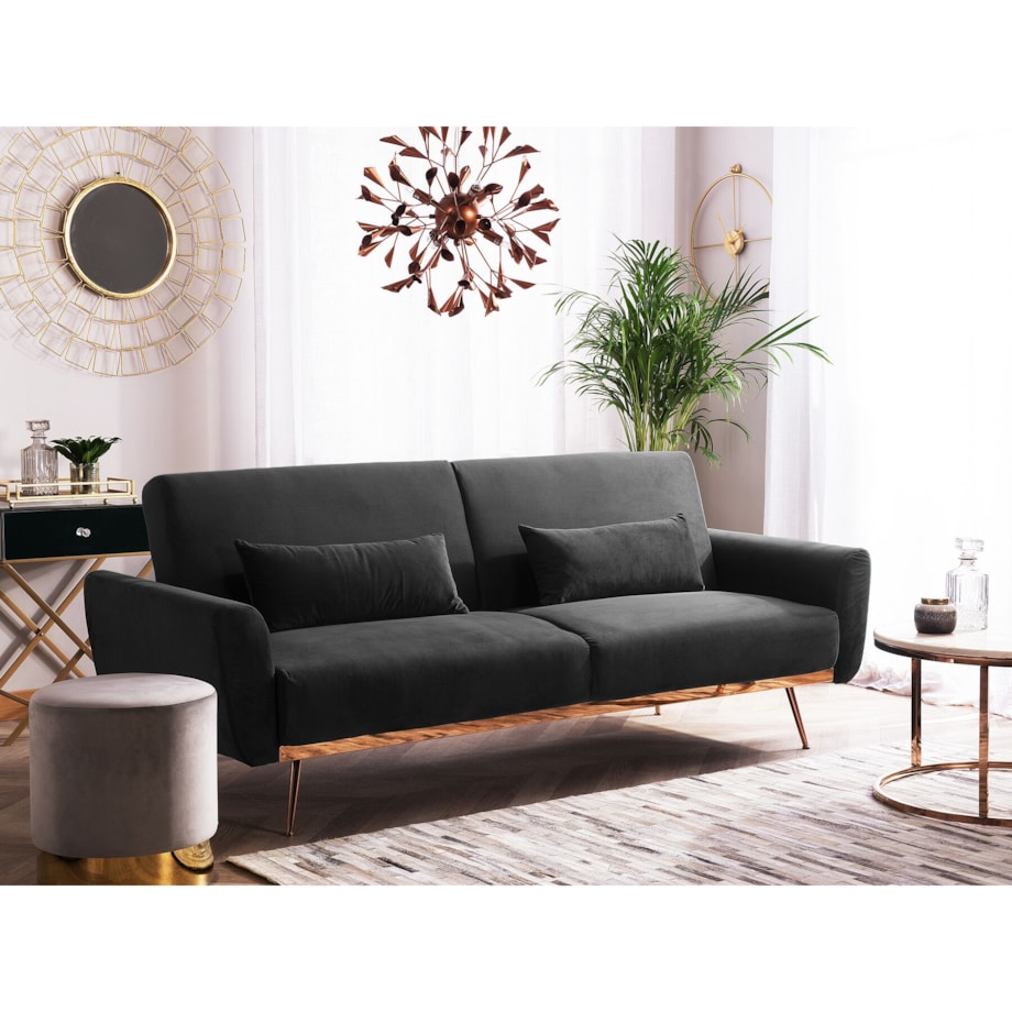 Sofa rozkładana welurowa czarna EINA