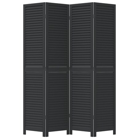 vidaXL Parawan pokojowy, 4-panelowy, czarny, lite drewno paulowni