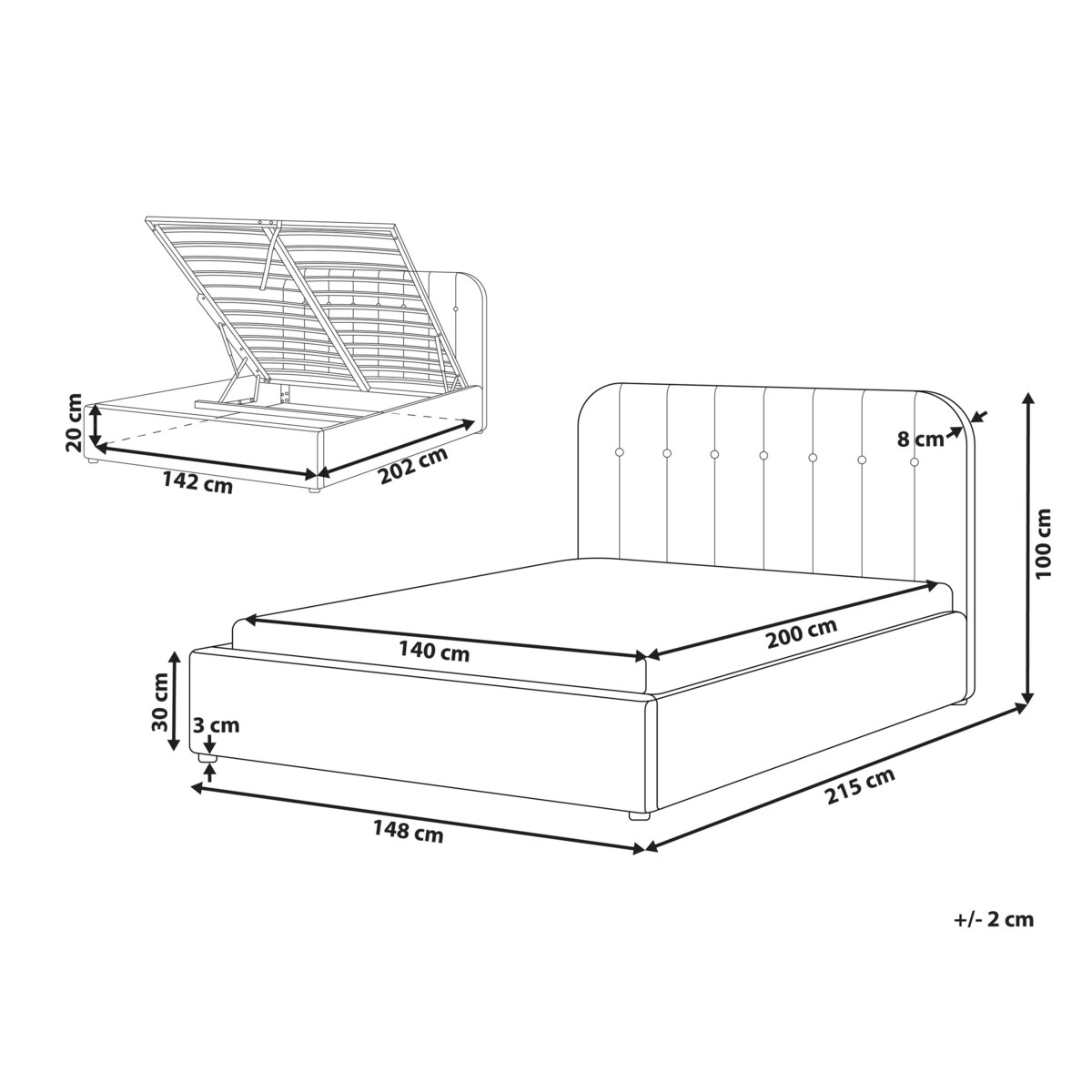 Łóżko z pojemnikiem CHALLANS 140 x 200 cm Beżowoszary