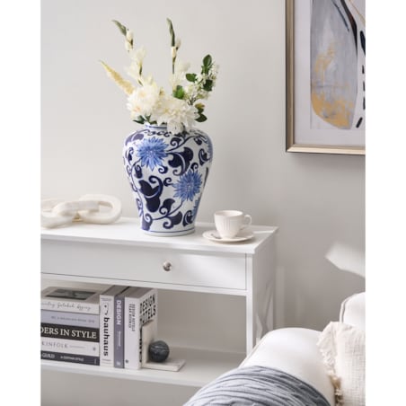 Wazon na kwiaty GIRONA Porcelana 35 cm Biały/ niebieski