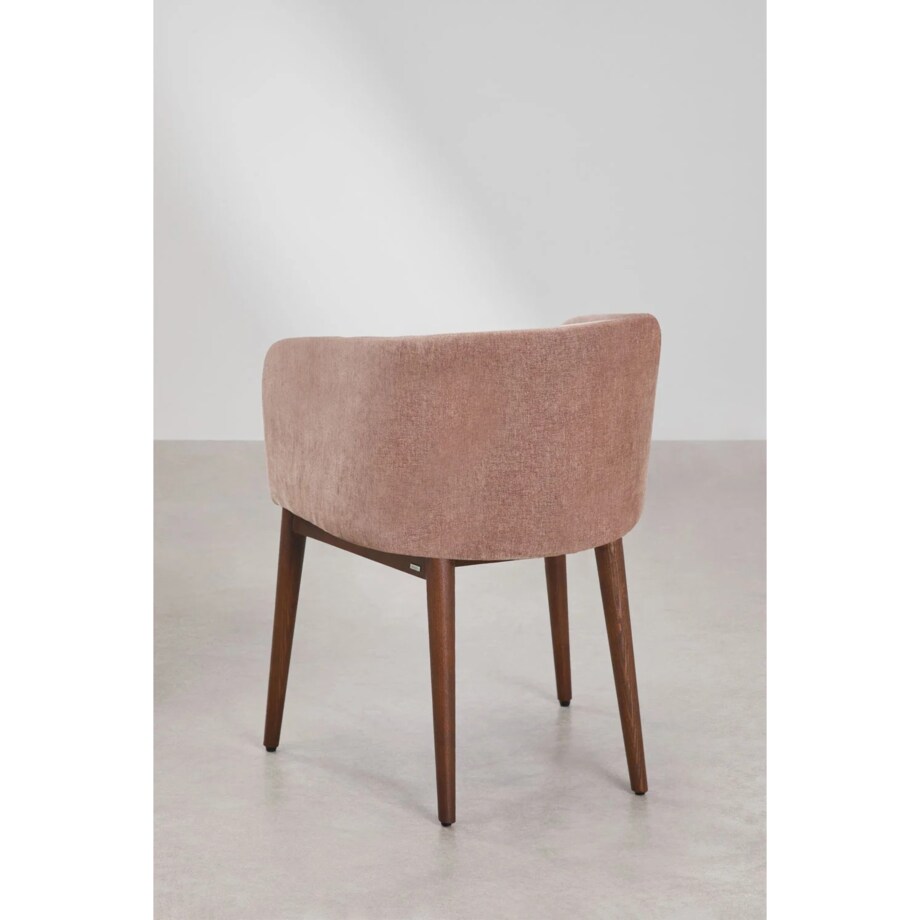 Krzesło szenilowe z podłokietnikami, herbaciany róż, ciemne nóżki, Burnia