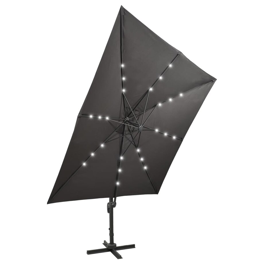 vidaXL Parasol wiszący z lampkami LED i słupkiem, antracytowy, 300 cm