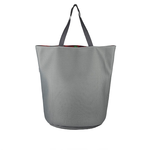 Torba na zakupy z okrągłym spodem, 58x48 szara środek czerwony wzór