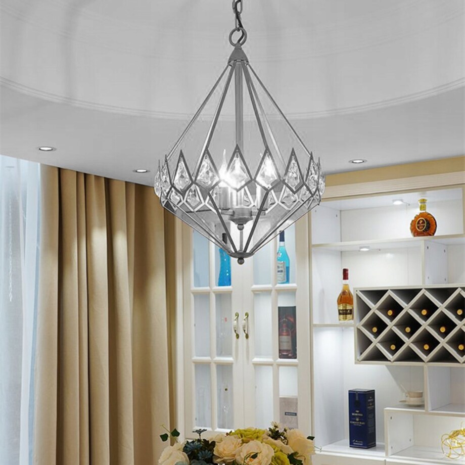 Lampa Wisząca Kryształowa Chrom Diament Żyrandol