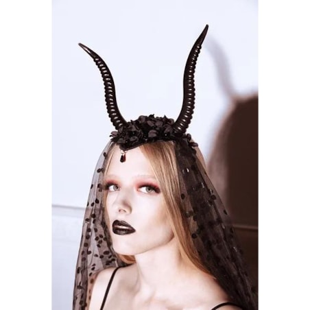 Opaska Rogi z tiulem, 30x76 cm, czarny