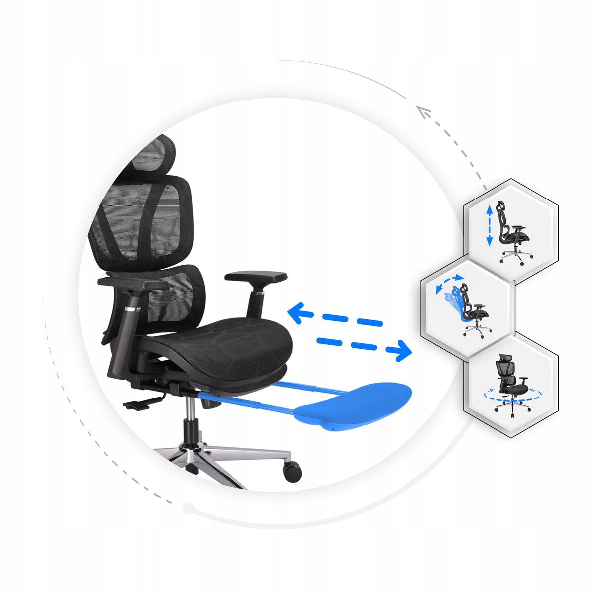 Fotel biurowy ergonomiczny NEOVA czarny z podnóżkiem