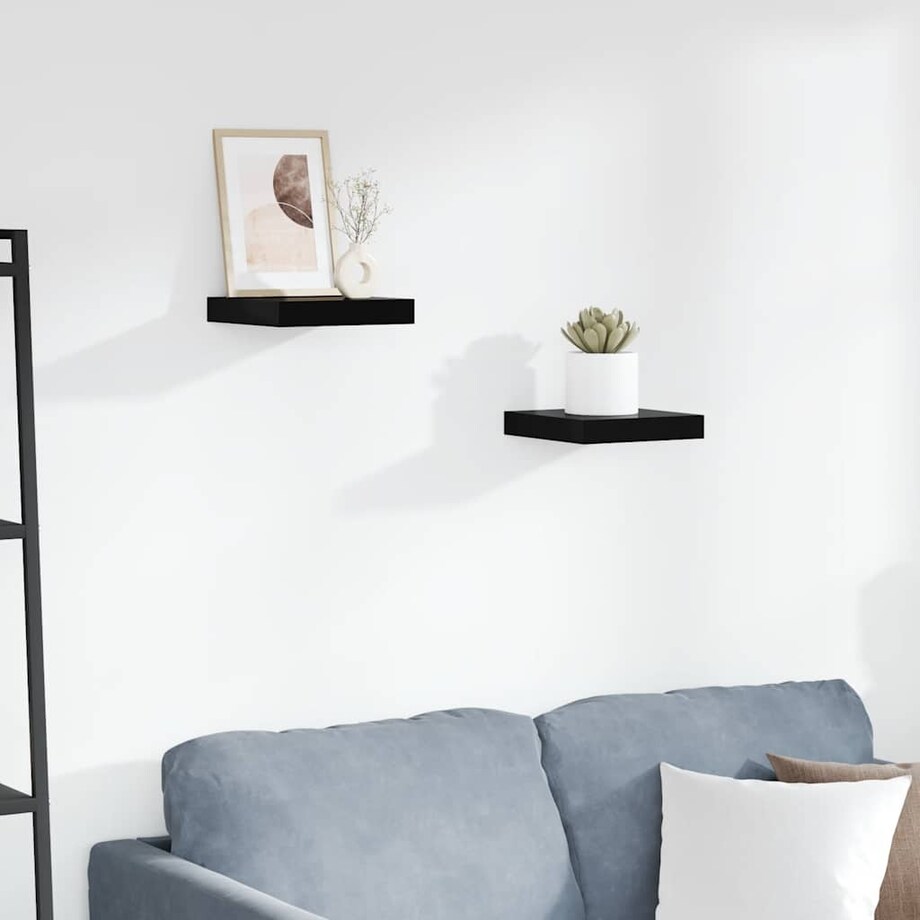 vidaXL Półki ścienne 2 szt., czarne, wysoki połysk, 23x23,5x3,8 cm MDF