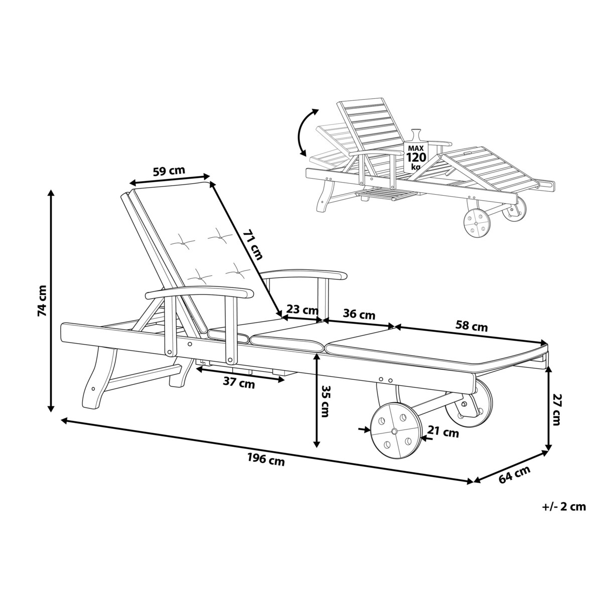 Leżak ogrodowy z poduszką AMANTEA Rozkładany Drewno akacjowe Ciemnoniebieski