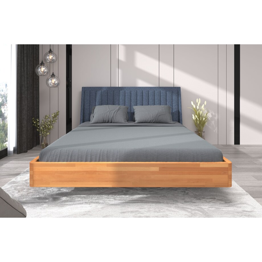 Łóżko lewitujące drewniane bukowe Visby ULF / 160x200 cm, kolor naturalny, zagłówek Solid 79