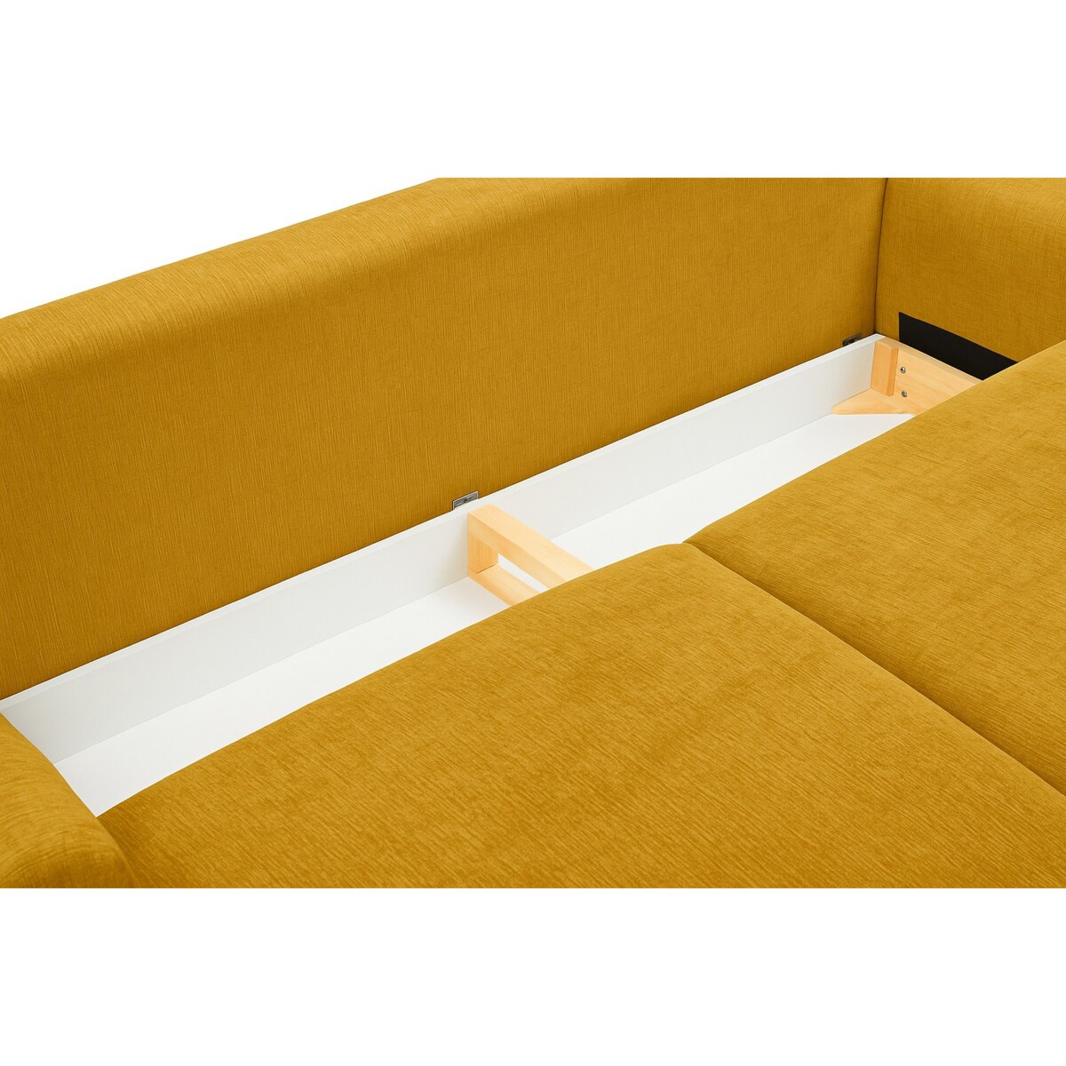 Kanapa ADA z funkcją spania i pojemnikiem, tkanina szenilowa, żółta