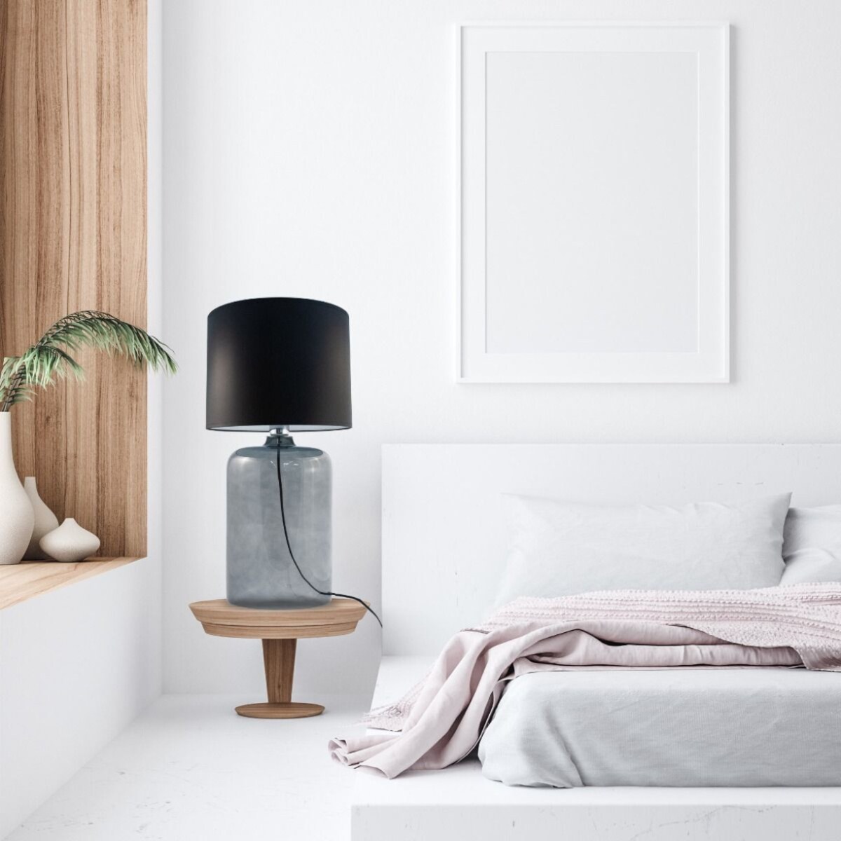 Stojąca LAMPA nocna AMARSA 5510BK Zumaline szklana LAMPKA stołowa czarna grafitowa