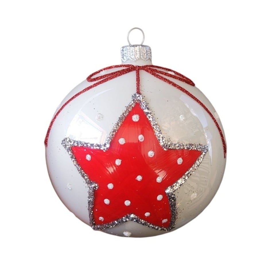 Bombka szklana 4 szt. Ø 10 cm GIOIA biało-czerwona