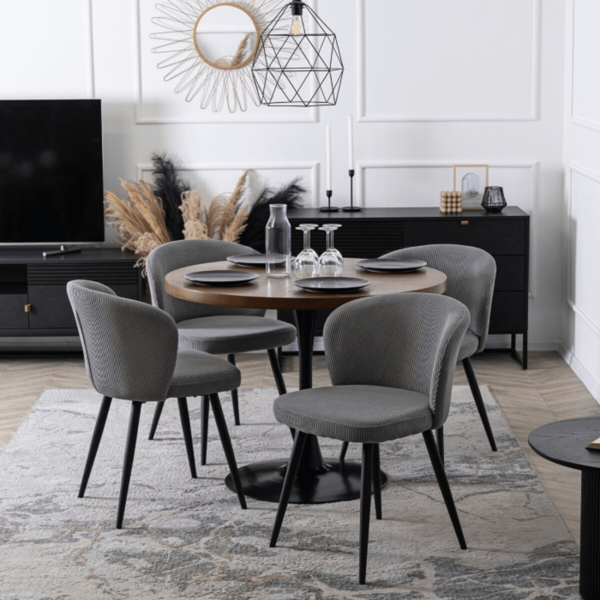 Krzesło Tapicerowane HAILEY Popiel Do Salonu Kuchni Sztruks