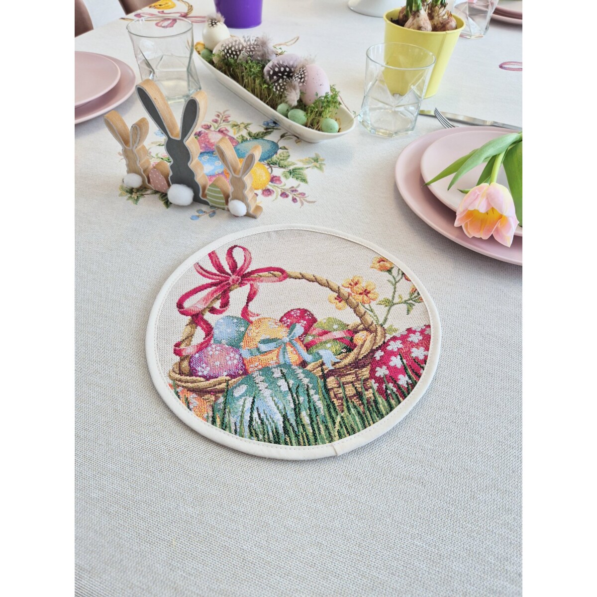 Serwetka Okrągła Wielkanocna Na Stół Do Koszyczka Ozdobna 23 Cm Koszyk Wielkanocny