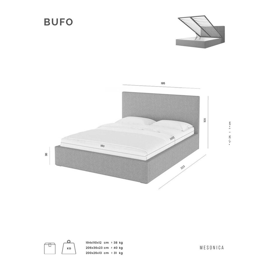 Mesonica Łóżko Bufo, antracyt 180x200