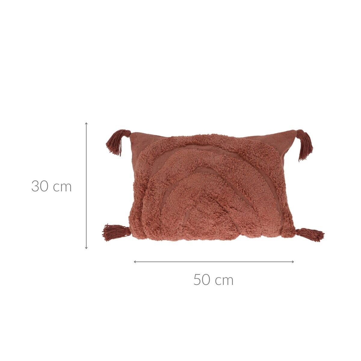 Poduszka dekoracyjna z tuftowanej bawełny, frędzle,tęcza, 30 x 50 cm