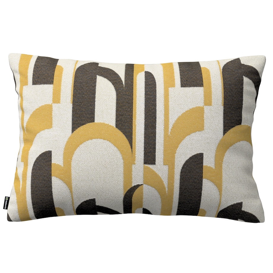 Poszewka Kinga na poduszkę prostokątną 47x28 czarno-żółte wzory na kremowym tle