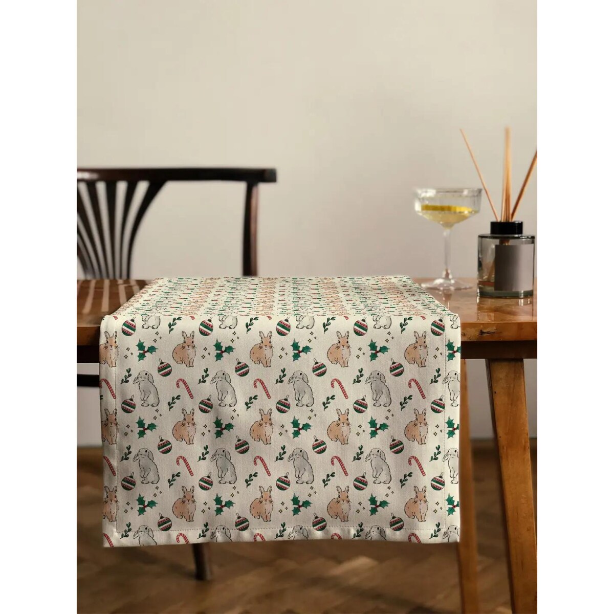 Bieżnik świąteczny - Akwarelowe króliczki świąteczne - 40x180